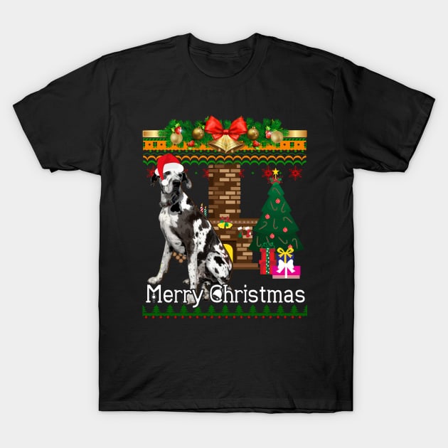 Ugly Christmas Sweater GREAT DANES T-Shirt by LaurieAndrew